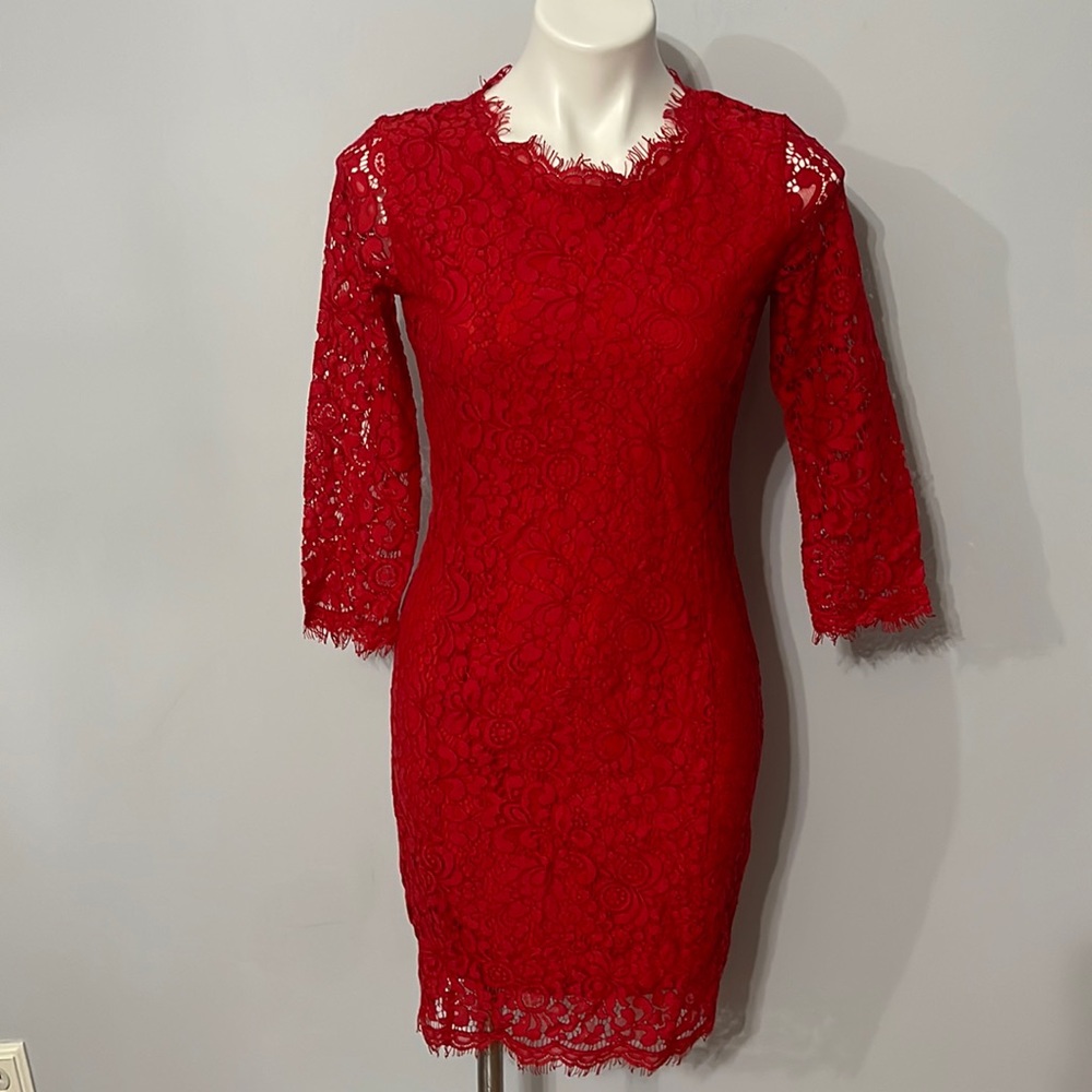 H&M Red Lace 3/4 Sleeve Dress, Size Small